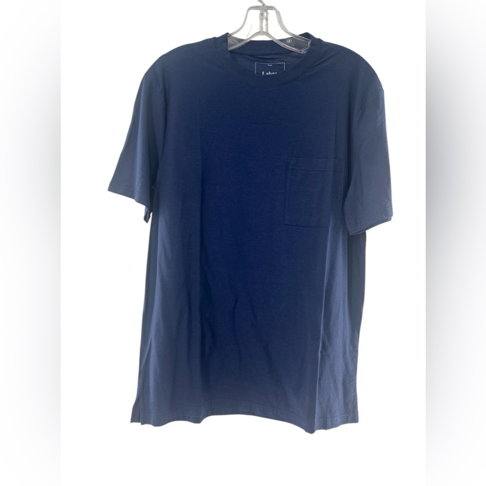 NWOT Lahgo by Lunya Men Navy Crew Short Sleeve Tee shirt w/ Pocket Small